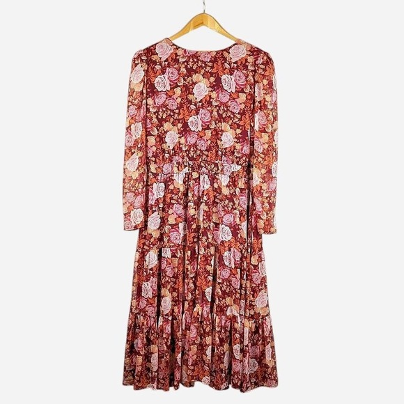 NWT WAYF Nordstrom Roxanne Floral Midi Dress Long Sleeve Tiered A-Line Size 1X - Picture 3 of 6